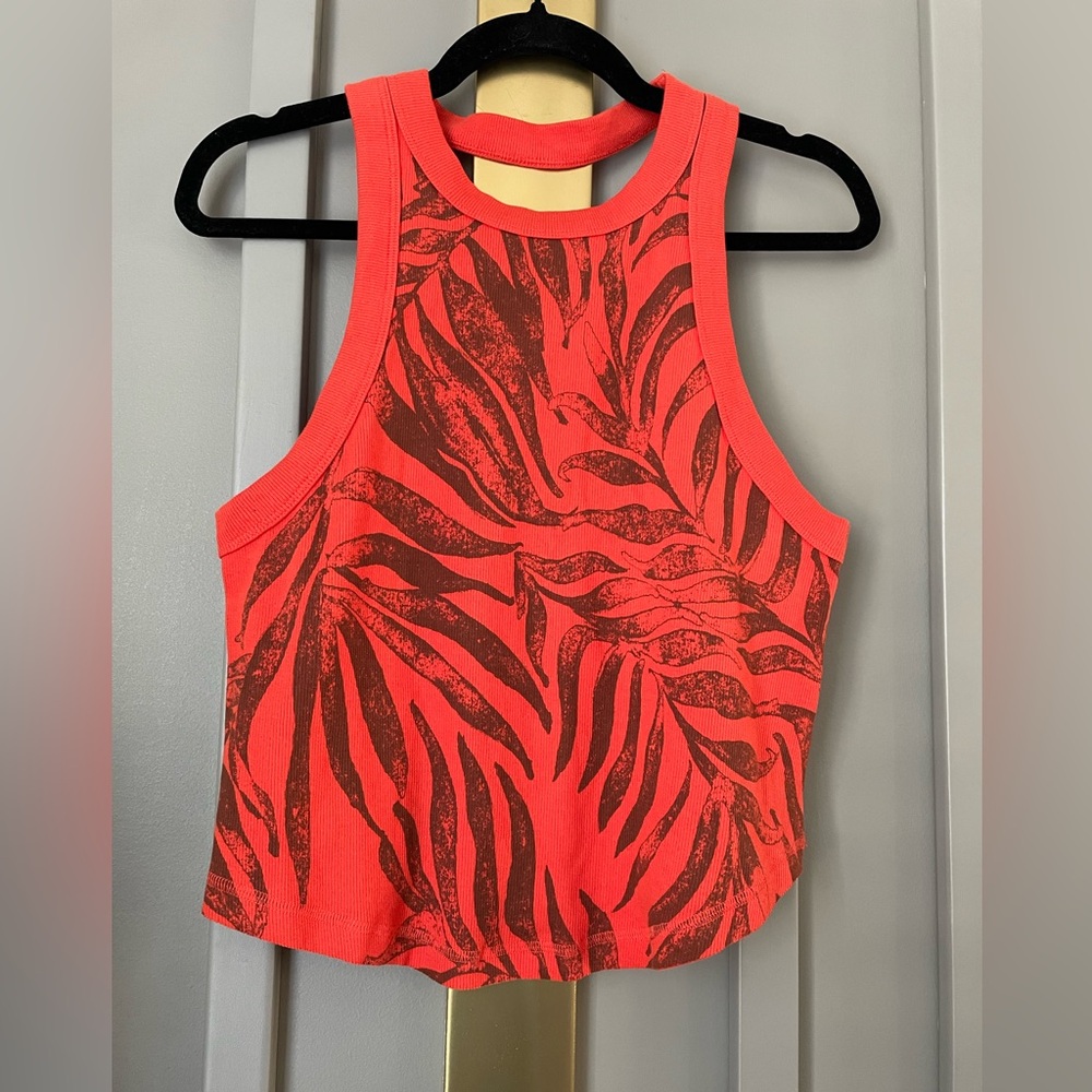 FP Movement by Free People Coral Red Printed Racerback Tank